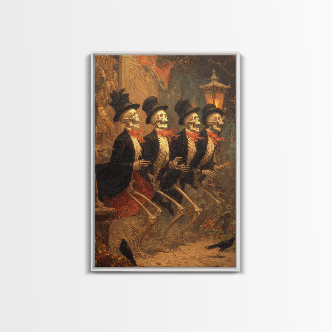 The Skeleton Barbershop Quartet, Ornate Symbolist Art, Vertical Wall Art, Macabre Wall Art, Canvas Print, Halloween Wall Art