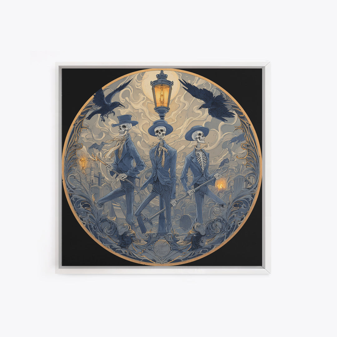 The Skeleton Barbershop Quartet, Symbolist Death Art, Square Wall Art, Macabre Wall Art, Framed Canvas Print, Halloween Wall Art