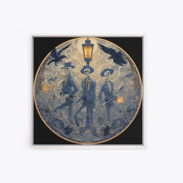 The Skeleton Barbershop Quartet, Symbolist Death Art, Square Wall Art, Macabre Wall Art, Framed Canvas Print, Halloween Wall Art