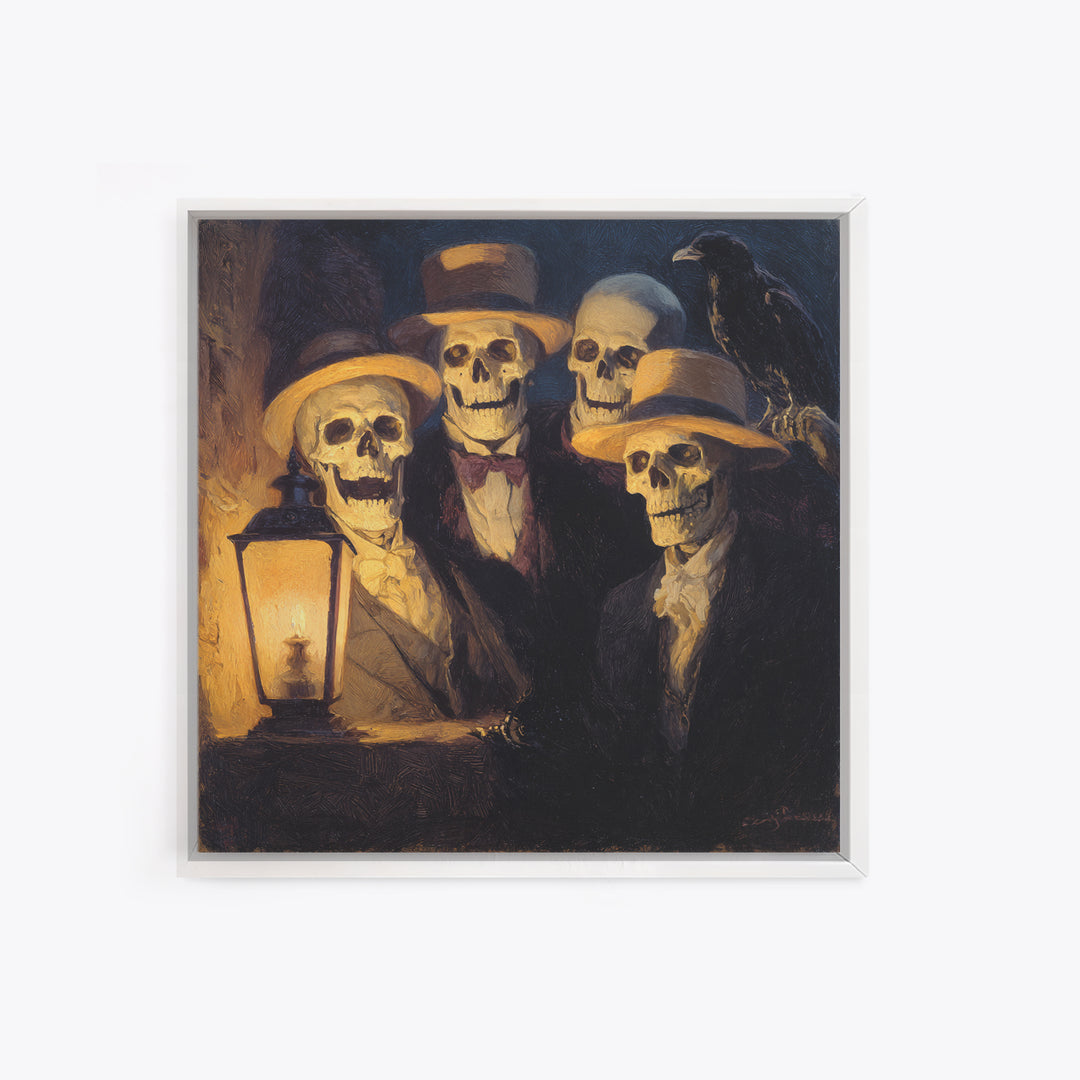 The Skeleton Barbershop Quartet, Dark Symbolist Art, Square Wall Art, Macabre Wall Art, Canvas Print, Halloween Wall Art