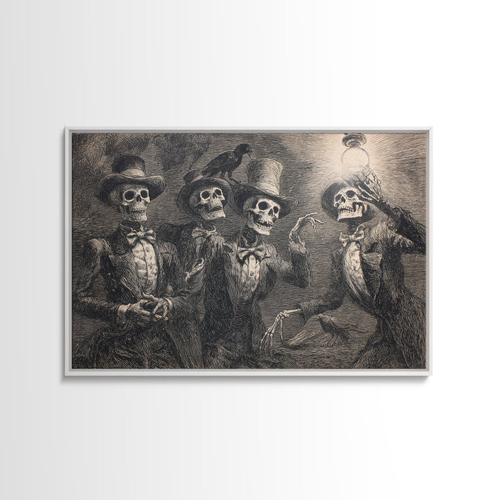 The Skeleton Barbershop Quartet, Expressionist Nightmare Art, Landscape Wall Art, Dark Halloween Decor, Canvas Print, Halloween Wall Art
