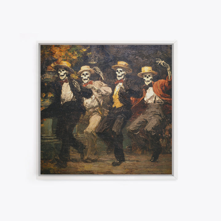 The Skeleton Barbershop Quartet, Grotesque Carnival Art, Square Wall Art, Macabre Wall Art, Framed Canvas Print, Halloween Wall Art