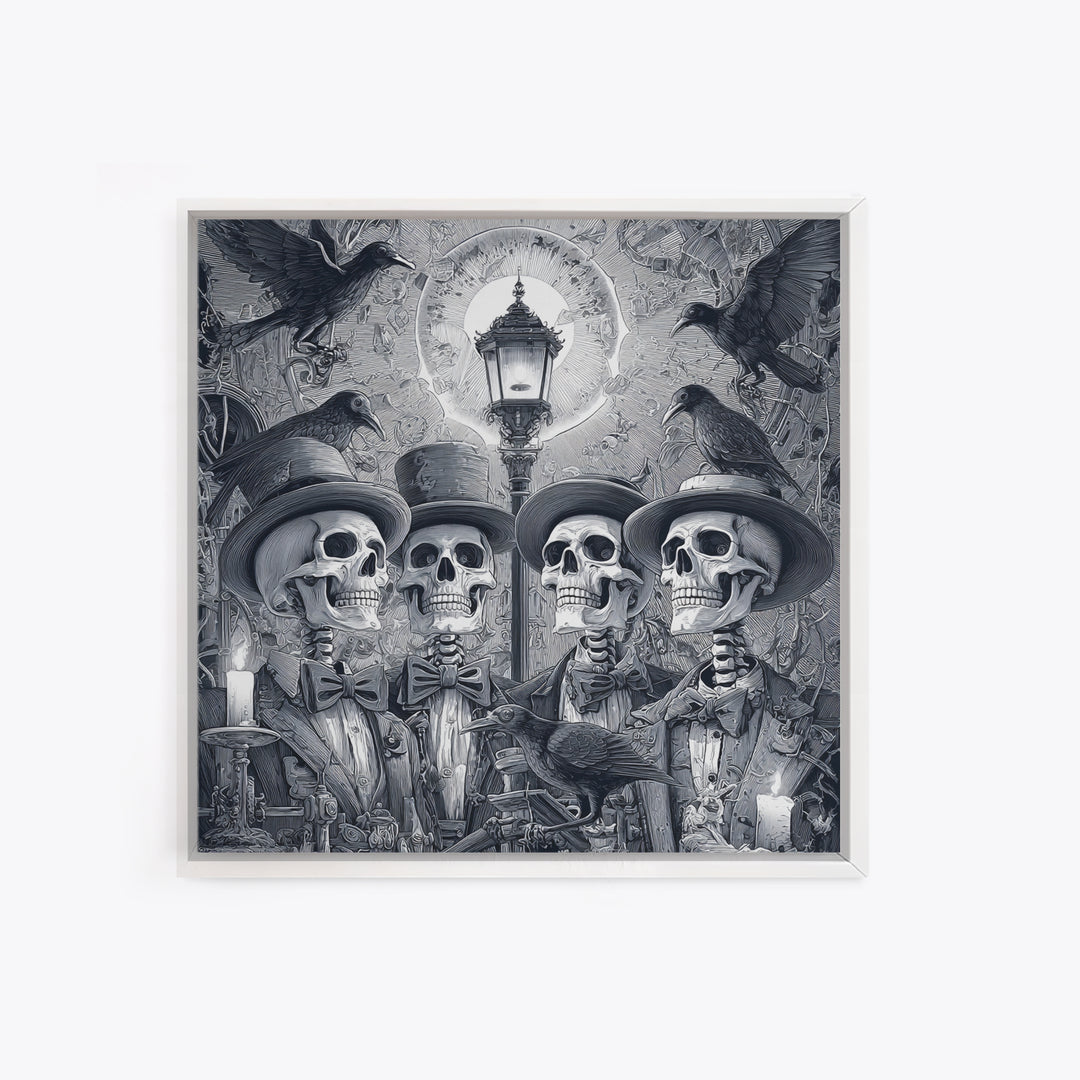 The Skeleton Barbershop Quartet, Biomechanical Horror Art, Square Wall Art, Dark Halloween Decor, Canvas Print, Halloween Wall Art