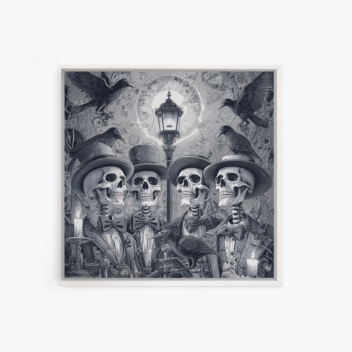 The Skeleton Barbershop Quartet, Biomechanical Horror Art, Square Wall Art, Dark Halloween Decor, Canvas Print, Halloween Wall Art