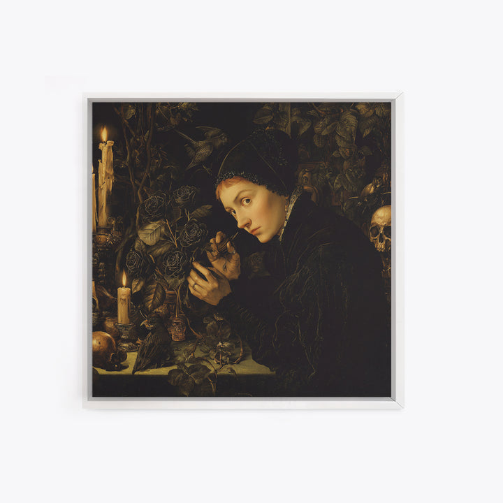 The Vampire Florist, Danse Macabre Art, Square Wall Art, Gothic Horror Wall Art, Framed Canvas Print, Halloween Wall Art