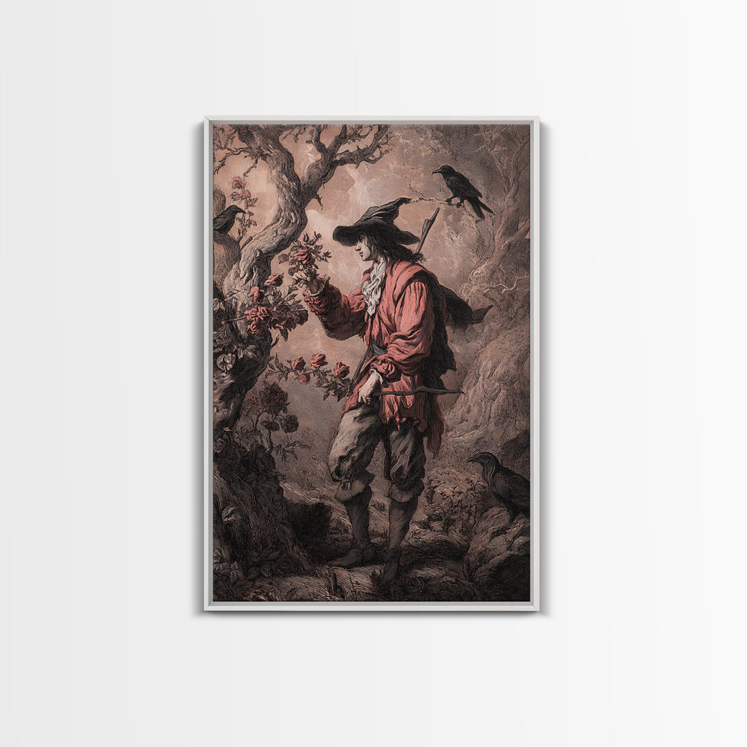 The Vampire Florist, Baroque Witchcraft Art, Vertical Wall Art, Macabre Wall Art, Canvas Print, Halloween Wall Art, Gothic Home Decor