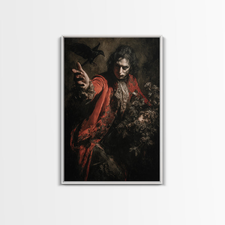 The Vampire Florist, Dark Romantic Horror Art, Vertical Wall Art, Gothic Horror Wall Art, Canvas Print, Halloween Wall Art