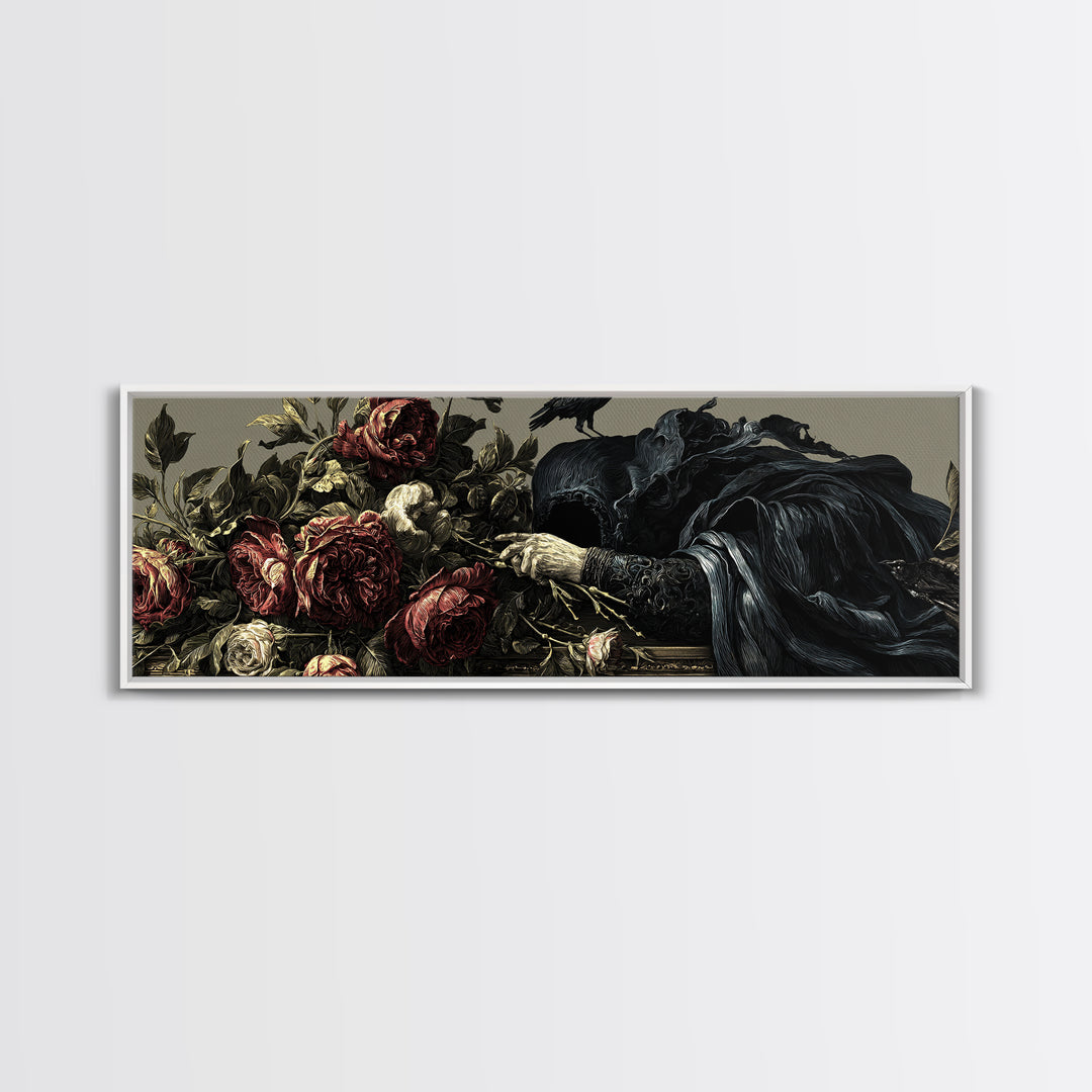 The Vampire Florist, Visionary Gothic Art, Extra Wide Wall Art, Gothic Horror Wall Art, Canvas Print, Halloween Wall Art