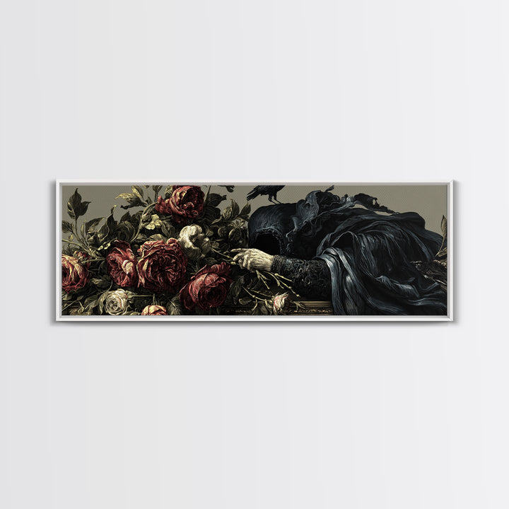 The Vampire Florist, Visionary Gothic Art, Extra Wide Wall Art, Gothic Horror Wall Art, Canvas Print, Halloween Wall Art