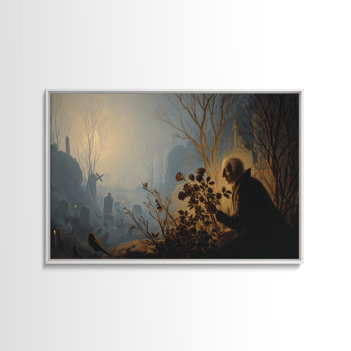 The Vampire Florist, Romantic Gothic Landscape, Landscape Wall Art, Dark Halloween Decor, Framed Canvas Print, Halloween Wall Art