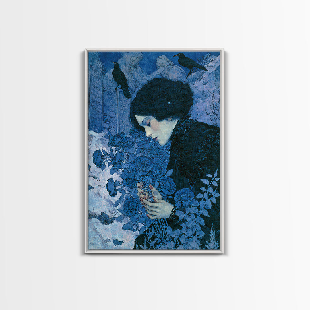 The Vampire Florist, Symbolist Death Art, Vertical Wall Art, Dark Fantasy Wall Art, Canvas Print, Halloween Wall Art
