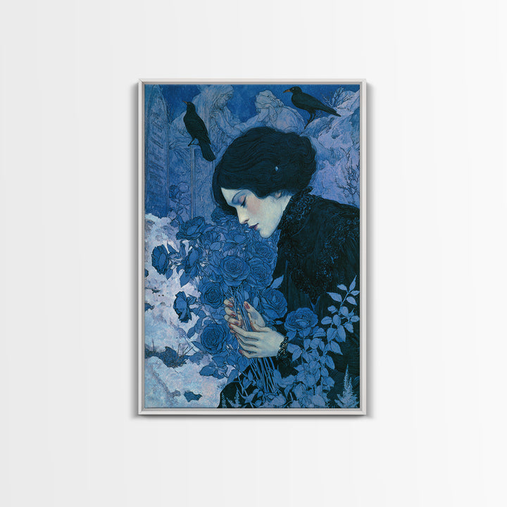 The Vampire Florist, Symbolist Death Art, Vertical Wall Art, Dark Fantasy Wall Art, Canvas Print, Halloween Wall Art