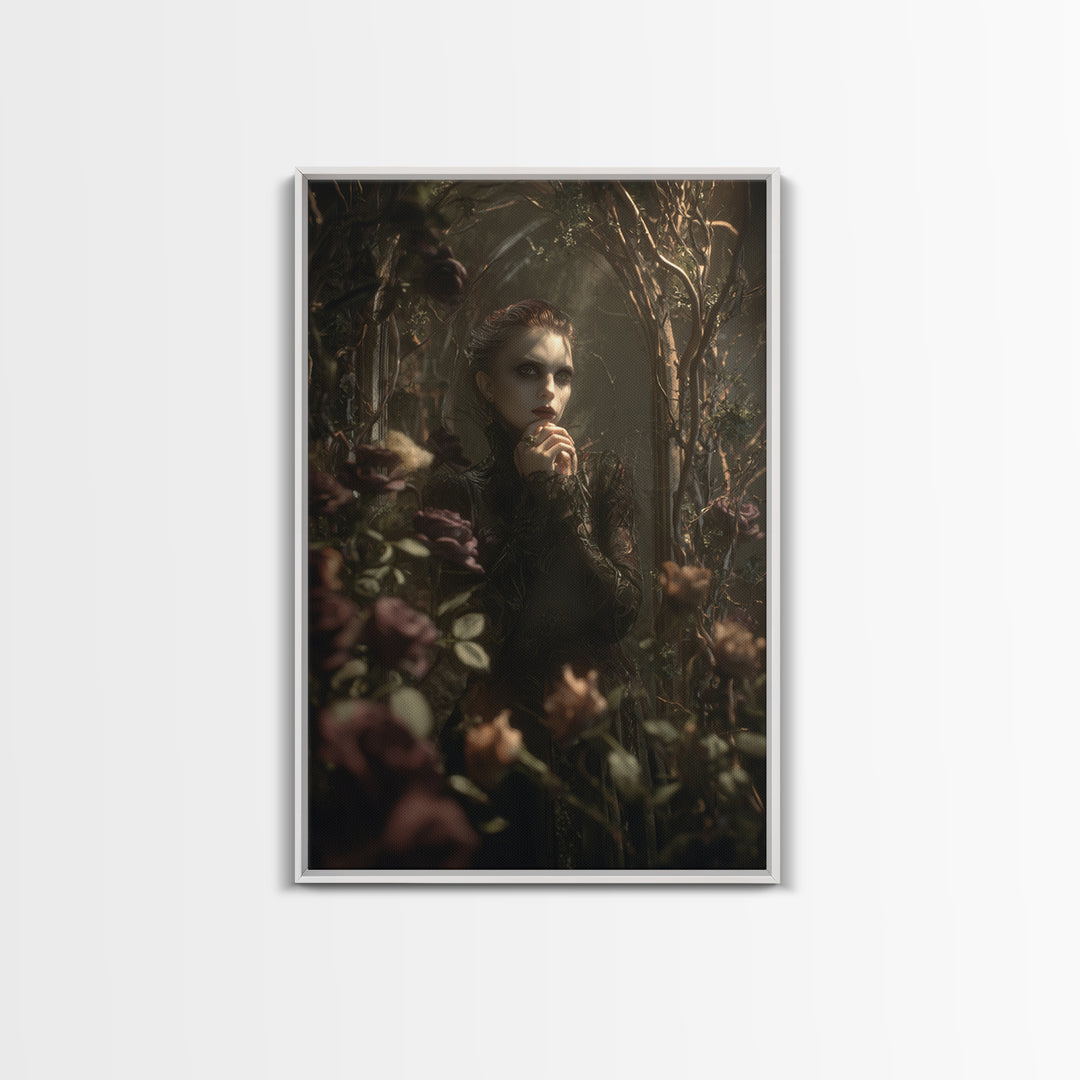 The Vampire Florist, Dark Symbolist Art, Vertical Wall Art, Macabre Wall Art, Canvas Print, Halloween Wall Art, Halloween Decor