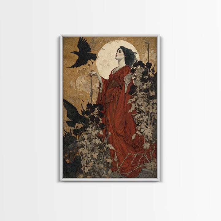 The Vampire Florist, Symbolist Etching Art, Vertical Wall Art, Macabre Wall Art, Canvas Print, Halloween Wall Art, Gothic Home Decor