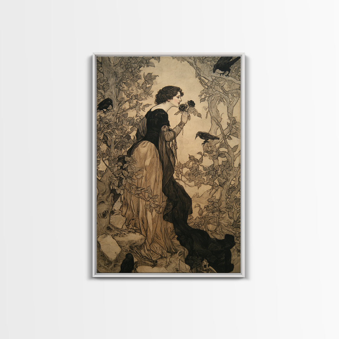 The Vampire Florist, Gothic Storybook Art, Vertical Wall Art, Macabre Wall Art, Canvas Print, Halloween Wall Art, Gothic Home Decor