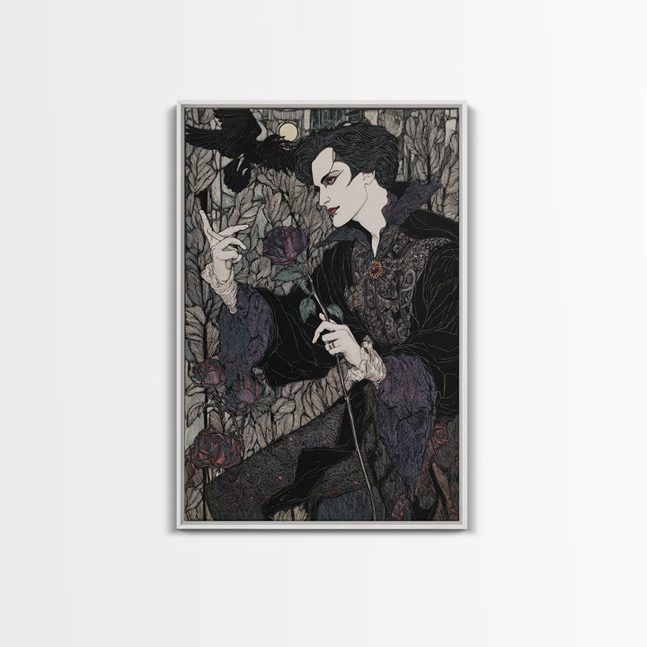 The Vampire Florist, Stained Glass Gothic Art, Vertical Wall Art, Gothic Horror Wall Art, Canvas Print, Halloween Wall Art