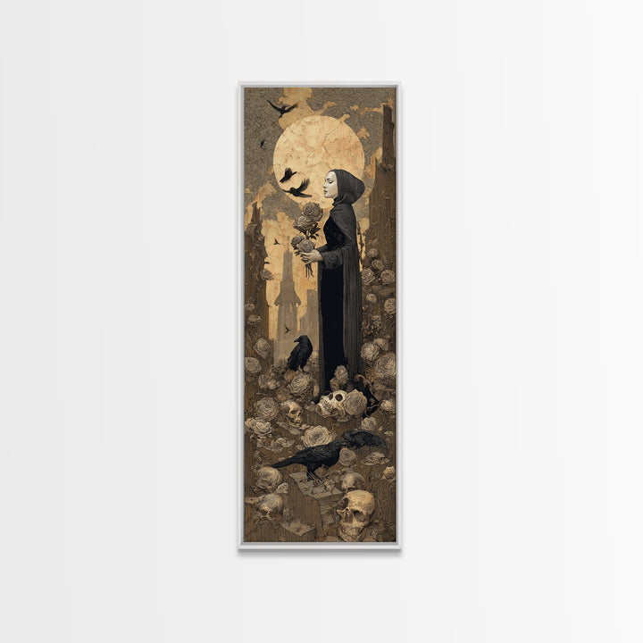 The Vampire Florist, Surreal Apocalyptic Art, Tall Narrow Wall Art, Dark Fantasy Wall Art, Framed Canvas Print, Halloween Wall Art