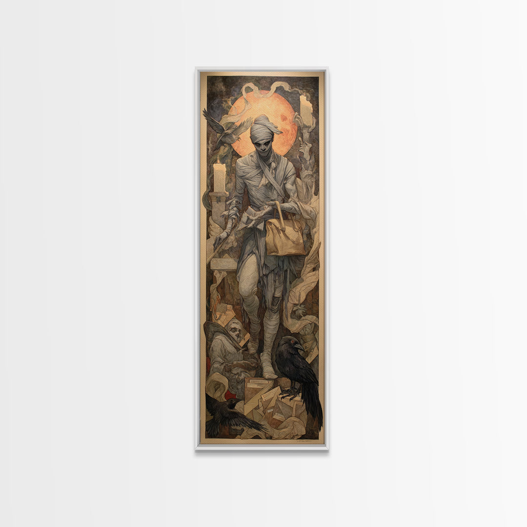 The Mummy Mail Carrier, Dark Renaissance Art, Tall Narrow Wall Art, Gothic Horror Wall Art, Canvas Print, Halloween Wall Art