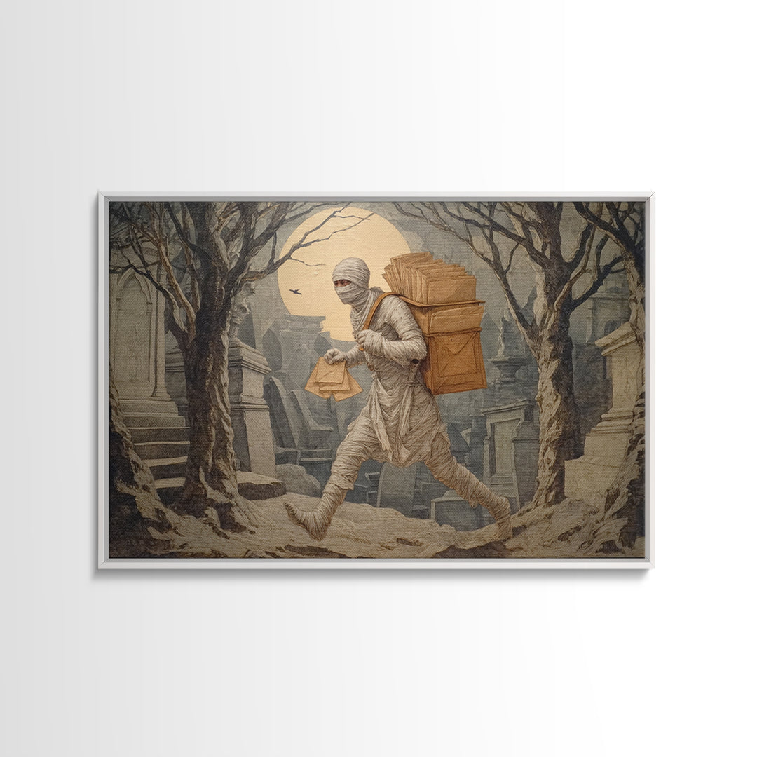 The Mummy Mail Carrier, Romantic Gothic Landscape, Landscape Wall Art, Dark Fantasy Wall Art, Canvas Print, Halloween Wall Art