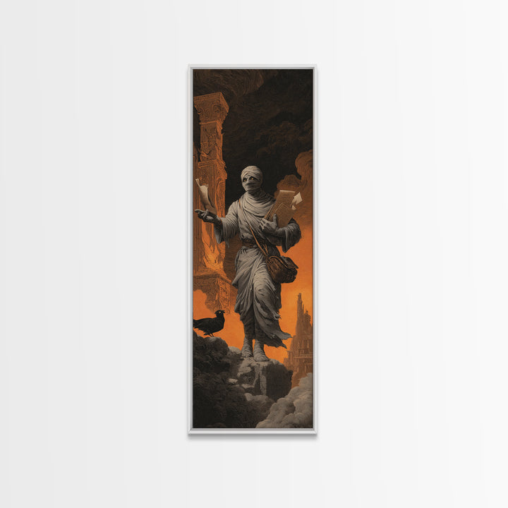 The Mummy Mail Carrier, Apocalyptic Romantic Art, Tall Narrow Wall Art, Gothic Horror Wall Art, Canvas Print, Halloween Wall Art