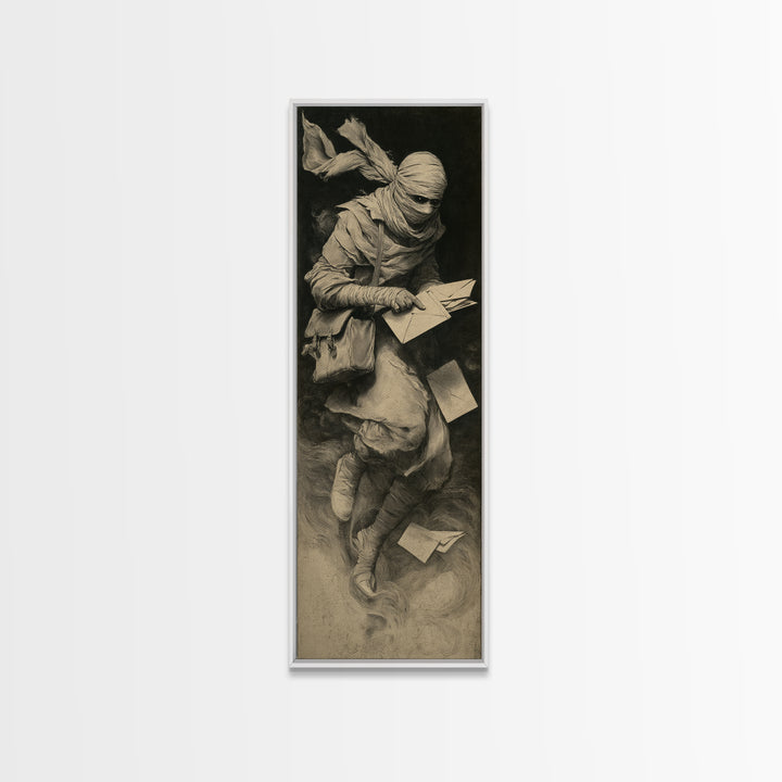 The Mummy Mail Carrier, Symbolist Dream Art, Tall Narrow Wall Art, Gothic Horror Wall Art, Canvas Print, Halloween Wall Art