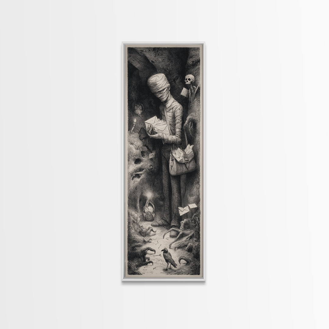 The Mummy Mail Carrier, Expressionist Nightmare Art, Tall Narrow Wall Art, Gothic Horror Wall Art, Canvas Print, Halloween Wall Art