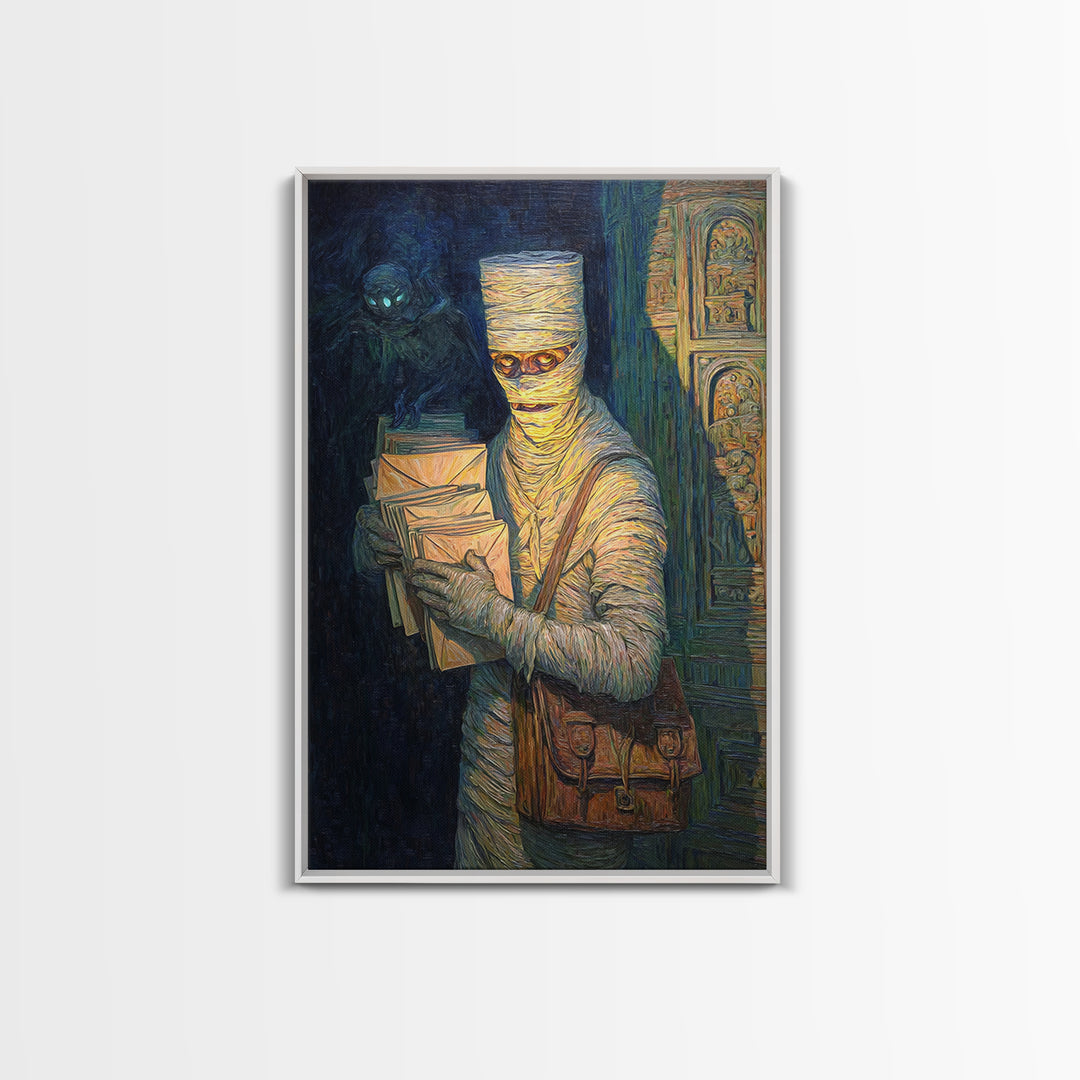 The Mummy Mail Carrier, Expressionist Gothic Art, Vertical Wall Art, Dark Fantasy Wall Art, Canvas Print, Halloween Wall Art