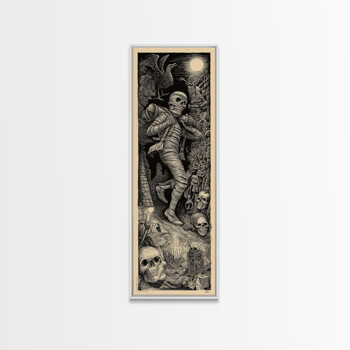 The Mummy Mail Carrier, Macabre Folk Print Art, Tall Narrow Wall Art, Gothic Horror Wall Art, Framed Canvas Print