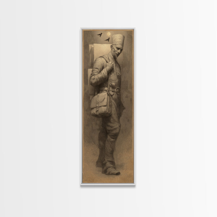 The Mummy Mail Carrier, Surreal Apocalyptic Art, Tall Narrow Wall Art, Gothic Horror Wall Art, Canvas Print, Halloween Wall Art