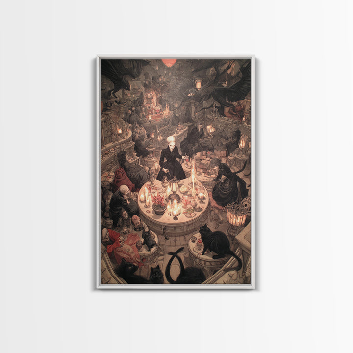The Witch'S Cat Cafe, Gothic Nightmare Art, Vertical Wall Art, Gothic Horror Wall Art, Framed Canvas Print, Halloween Wall Art