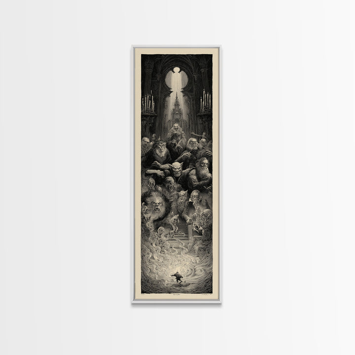 The Monster Family Portrait, Gothic Engraving Art, Tall Narrow Wall Art, Dark Halloween Decor, Canvas Print, Halloween Wall Art