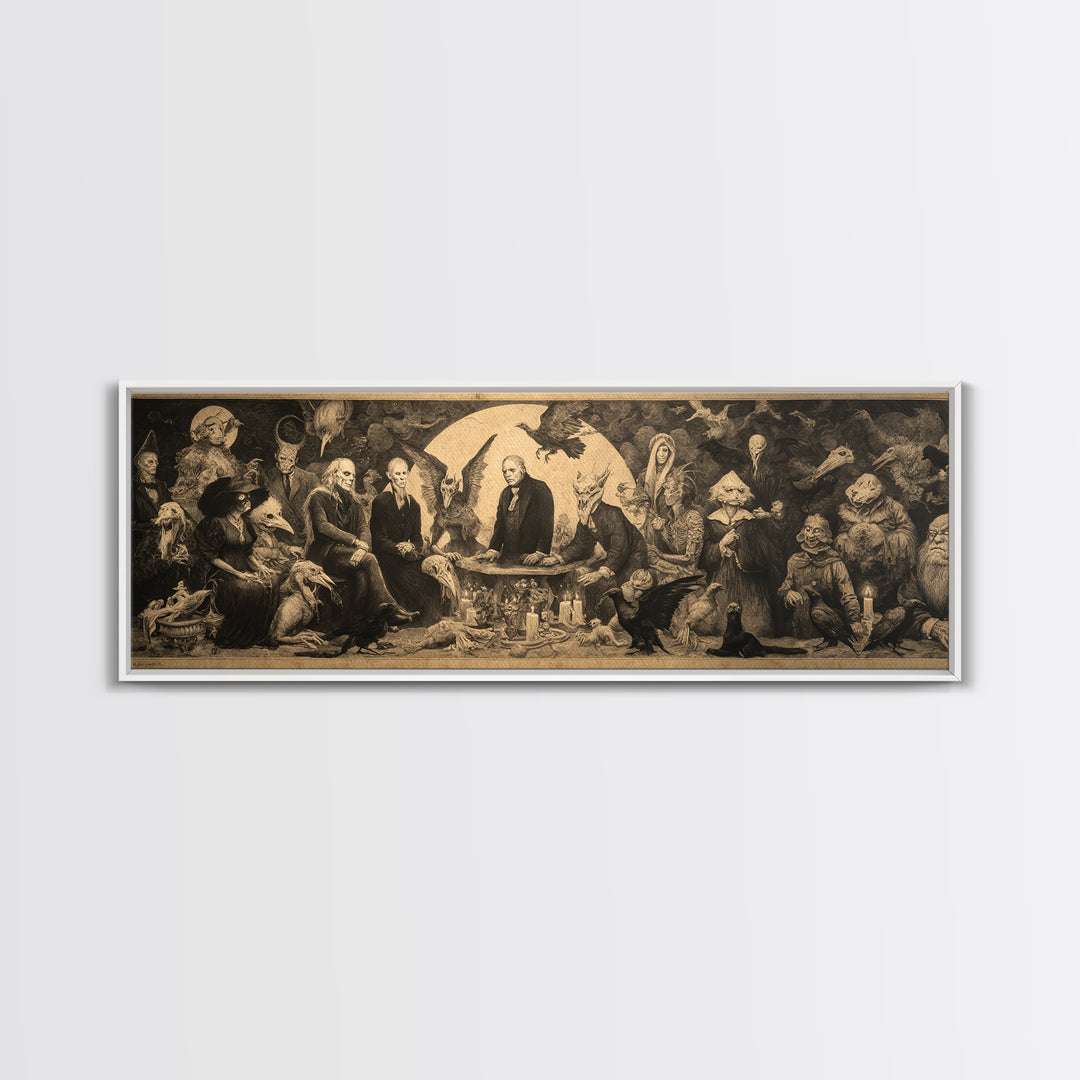 The Monster Family Portrait, Dark Romantic Horror Art, Extra Wide Wall Art, Dark Halloween Decor, Canvas Print, Halloween Wall Art