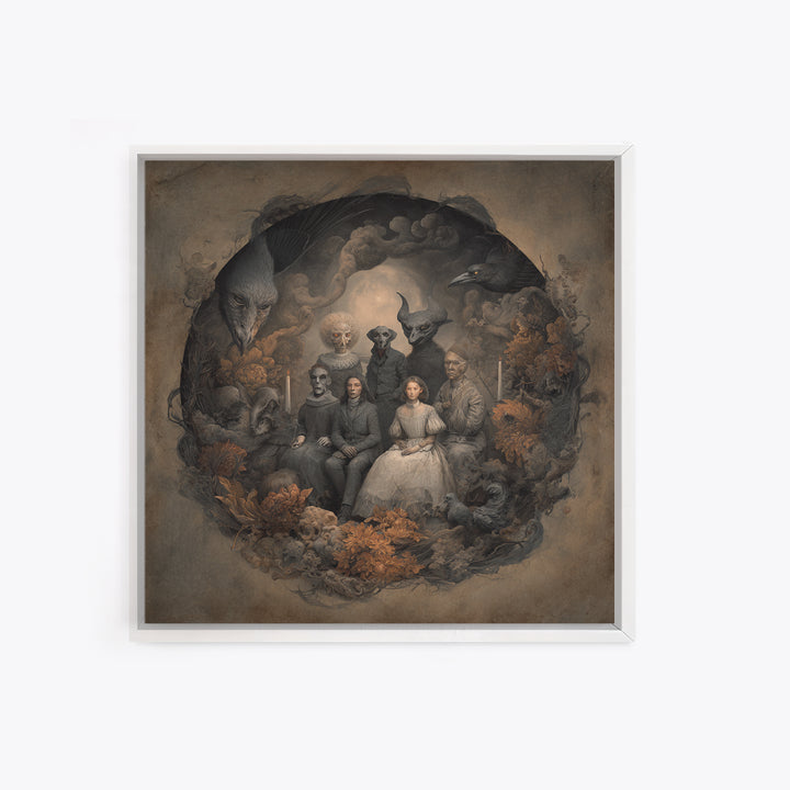 The Monster Family Portrait, Symbolist Dream Art, Square Wall Art, Dark Fantasy Wall Art, Canvas Print, Halloween Wall Art