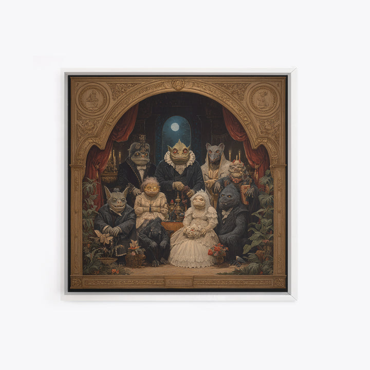 The Monster Family Portrait, Ornate Symbolist Art, Square Wall Art, Macabre Wall Art, Framed Canvas Print, Halloween Wall Art
