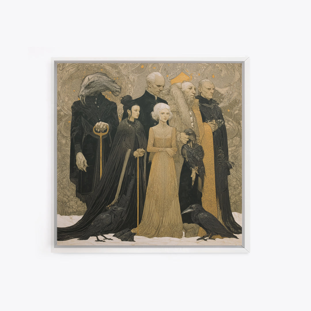 The Monster Family Portrait, Symbolist Death Art, Square Wall Art, Gothic Horror Wall Art, Framed Canvas Print, Halloween Wall Art