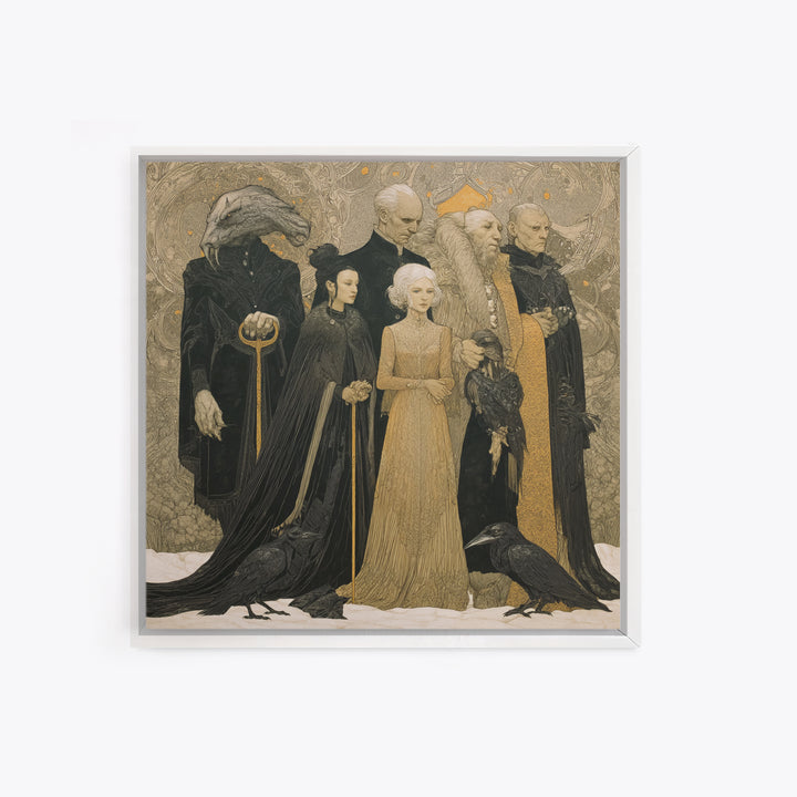 The Monster Family Portrait, Symbolist Death Art, Square Wall Art, Gothic Horror Wall Art, Framed Canvas Print, Halloween Wall Art