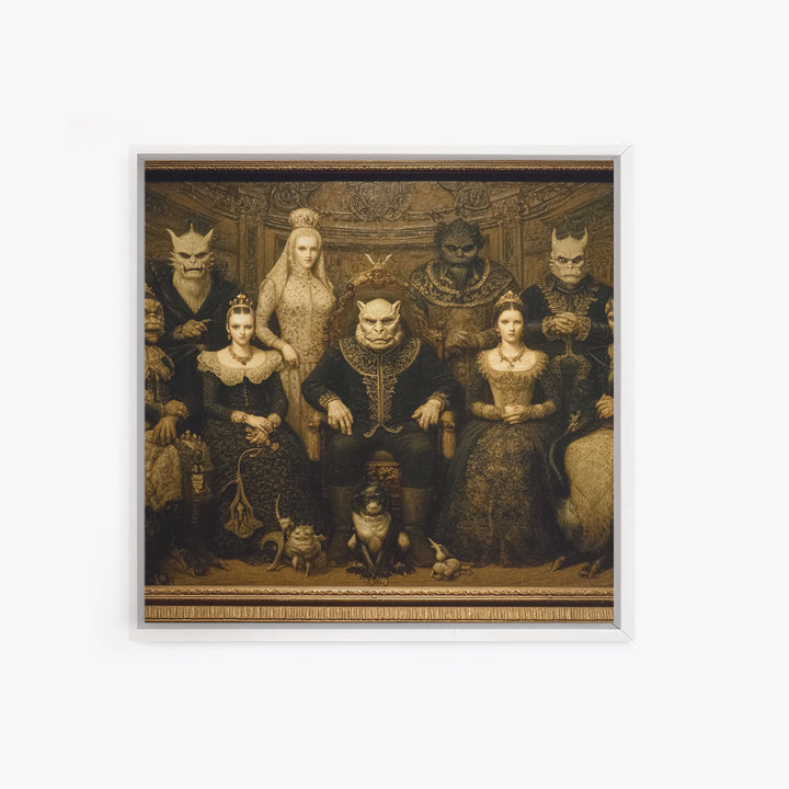 The Monster Family Portrait, Dark Symbolist Art, Square Wall Art, Macabre Wall Art, Framed Canvas Print, Halloween Wall Art