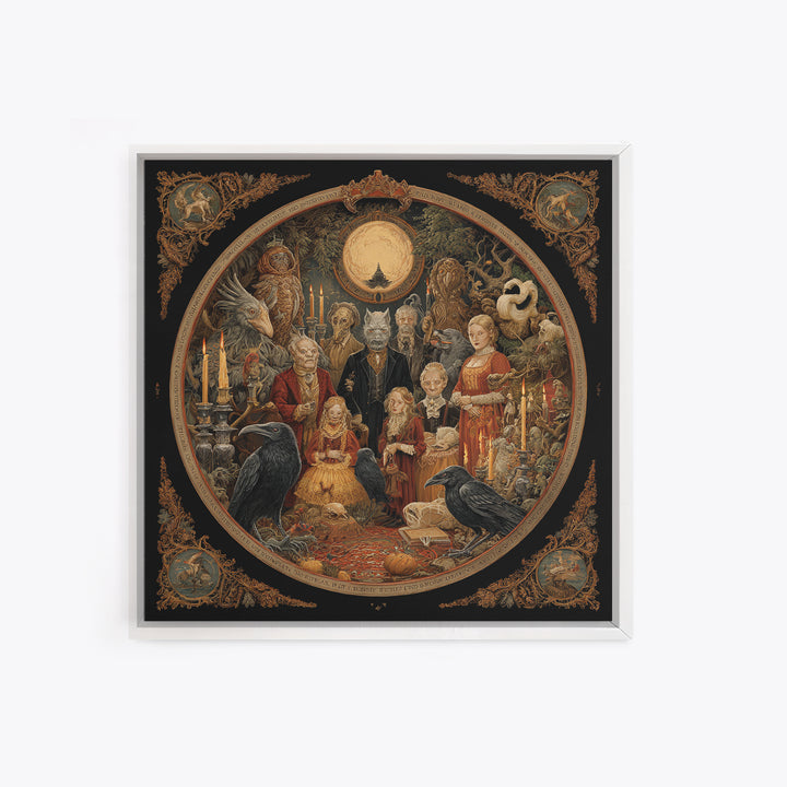 The Monster Family Portrait, Symbolist Etching Art, Square Wall Art, Dark Fantasy Wall Art, Canvas Print, Halloween Wall Art