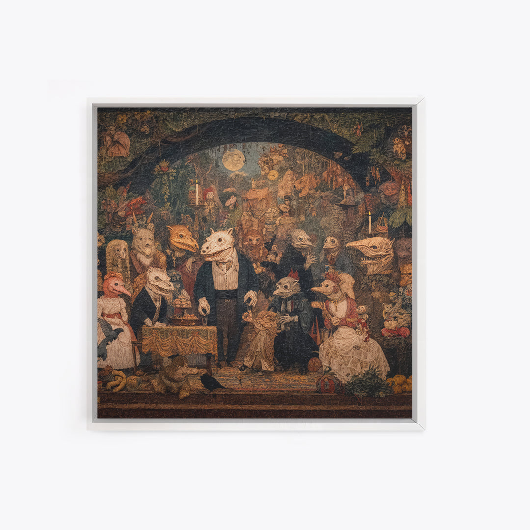 The Monster Family Portrait, Grotesque Carnival Art, Square Wall Art, Dark Fantasy Wall Art, Framed Canvas Print, Halloween Wall Art