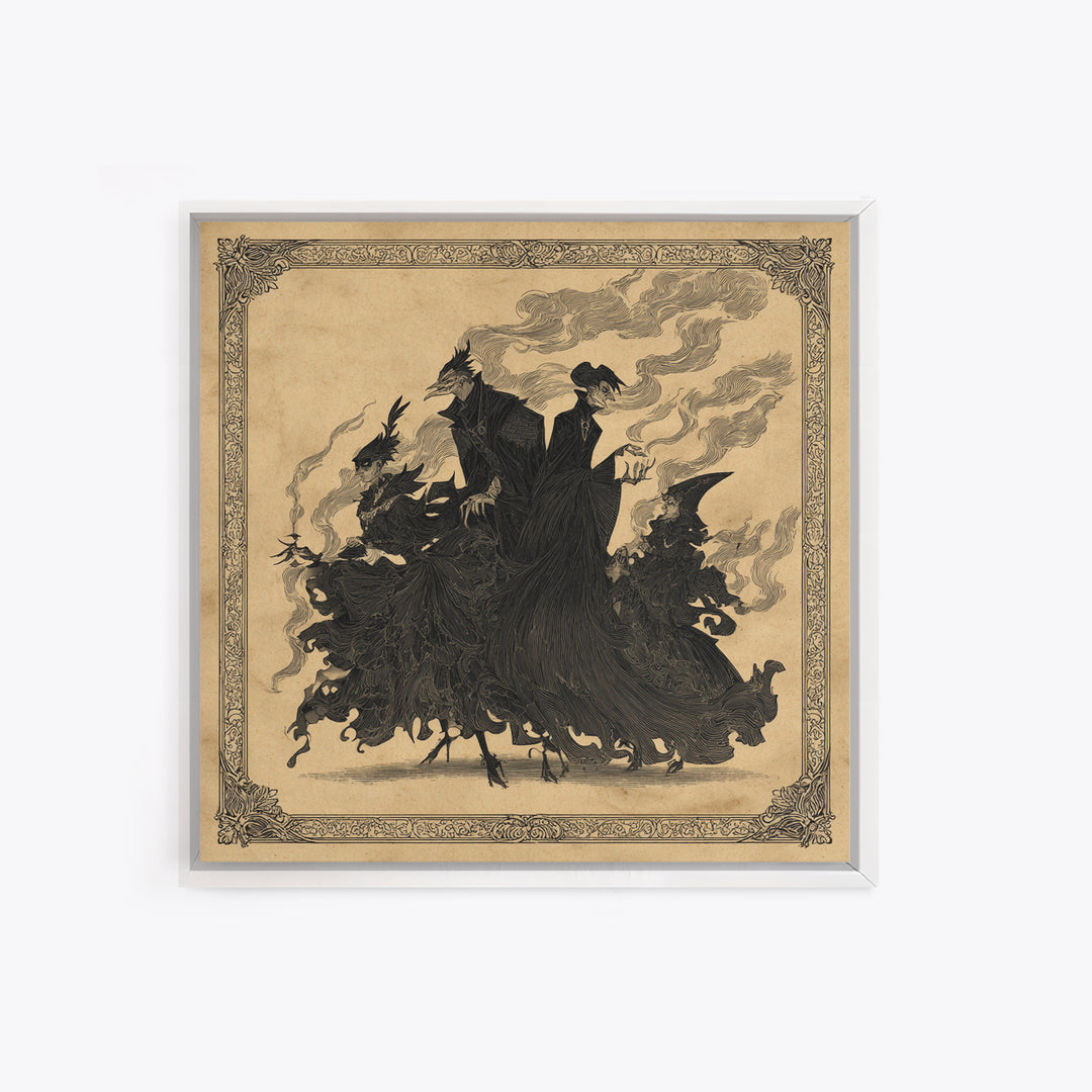 The Monster Family Portrait, Decadent Line Art, Square Wall Art, Gothic Horror Wall Art, Canvas Print, Halloween Wall Art