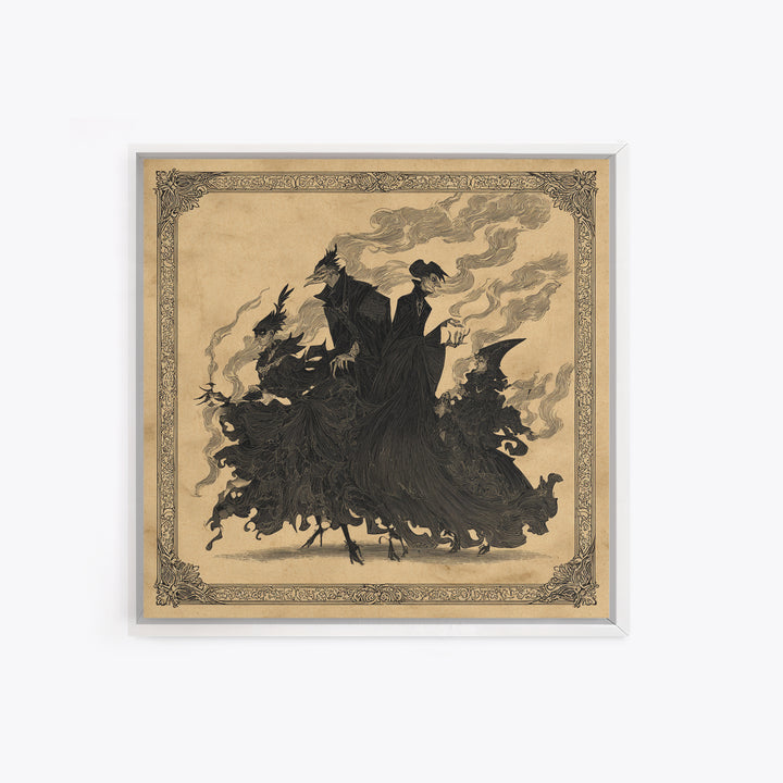 The Monster Family Portrait, Decadent Line Art, Square Wall Art, Gothic Horror Wall Art, Canvas Print, Halloween Wall Art