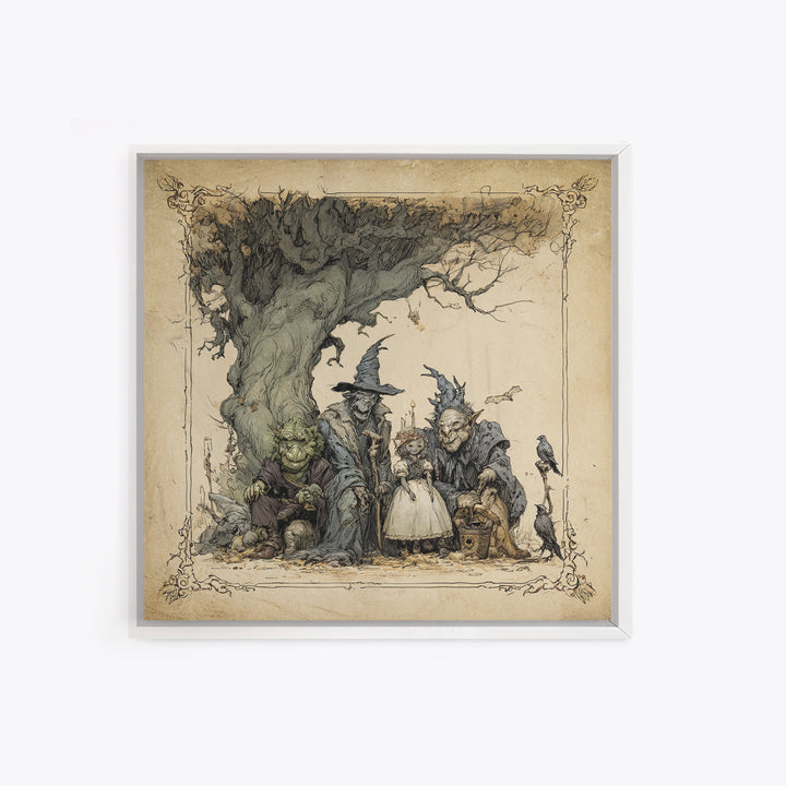 The Monster Family Portrait, Gothic Storybook Art, Square Wall Art, Dark Fantasy Wall Art, Canvas Print, Halloween Wall Art