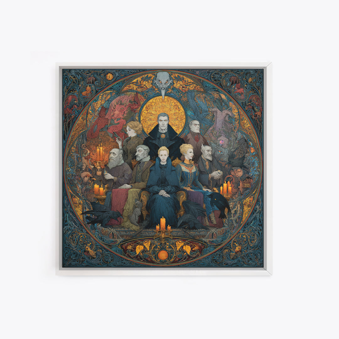 The Monster Family Portrait, Stained Glass Gothic Art, Square Wall Art, Gothic Horror Wall Art, Framed Canvas Print, Halloween Wall Art