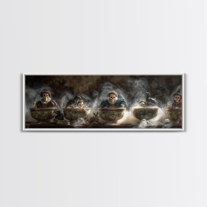 Tiny Ghosts In Teacups, Danse Macabre Art, Extra Wide Wall Art, Dark Fantasy Wall Art, Framed Canvas Print