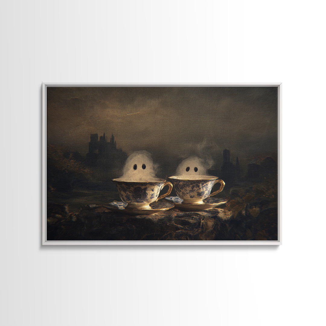 Tiny Ghosts In Teacups, Romantic Gothic Landscape, Landscape Wall Art, Gothic Horror Wall Art, Canvas Print, Halloween Wall Art