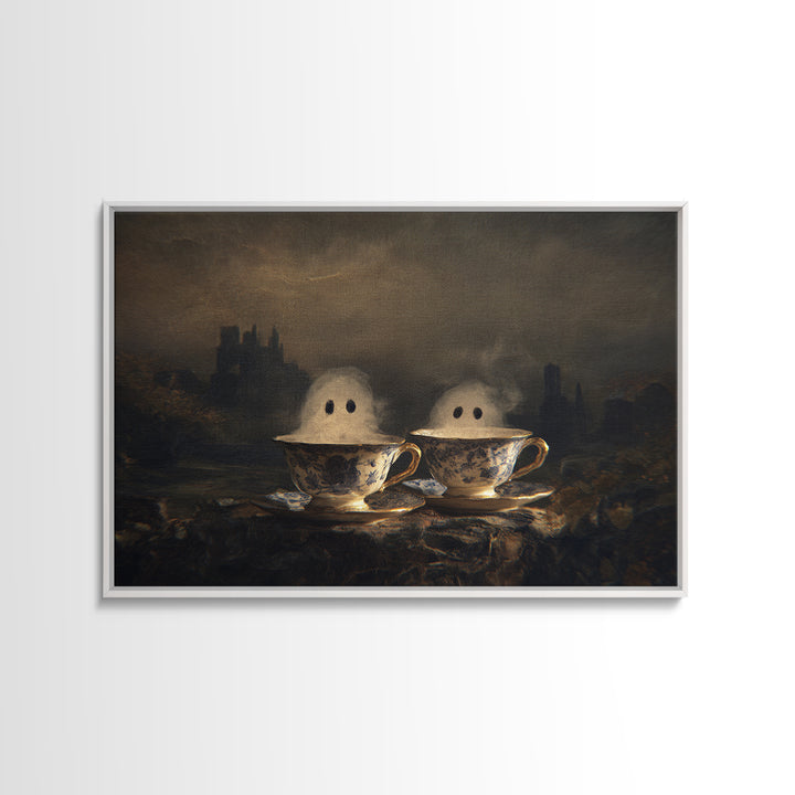Tiny Ghosts In Teacups, Romantic Gothic Landscape, Landscape Wall Art, Gothic Horror Wall Art, Canvas Print, Halloween Wall Art