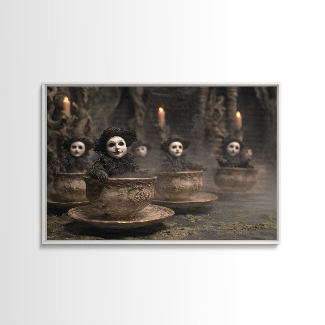 Tiny Ghosts In Teacups, Symbolist Gothic Landscape, Landscape Wall Art, Macabre Wall Art, Canvas Print, Halloween Wall Art, Halloween Decor