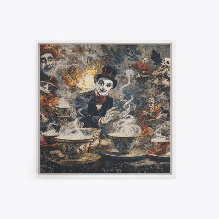 Tiny Ghosts In Teacups, Grotesque Carnival Art, Square Wall Art, Macabre Wall Art, Framed Canvas Print, Halloween Wall Art