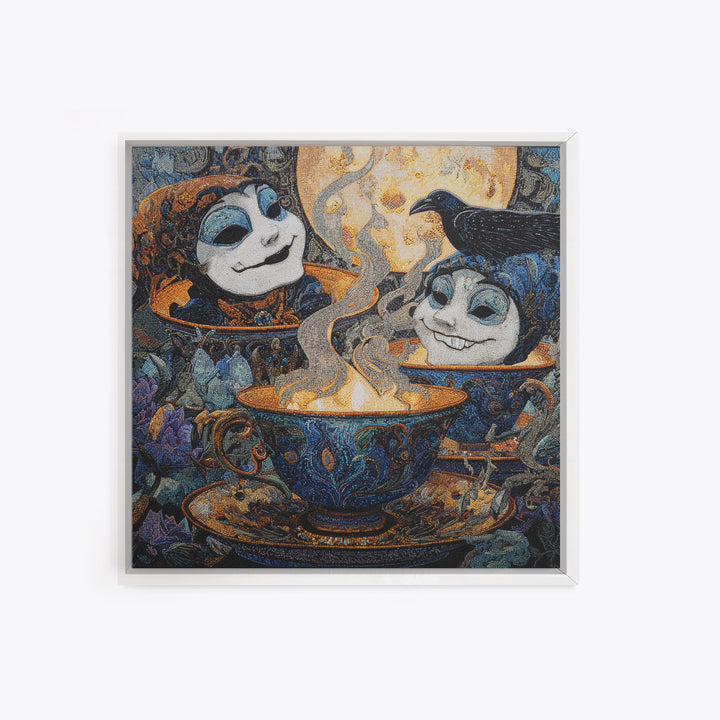 Tiny Ghosts In Teacups, Stained Glass Gothic Art, Square Wall Art, Gothic Horror Wall Art, Canvas Print, Halloween Wall Art