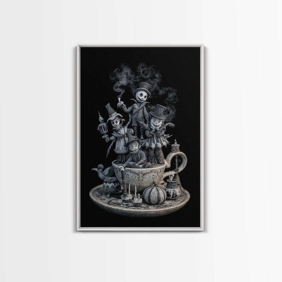 Tiny Ghosts In Teacups, Victorian Macabre Art, Vertical Wall Art, Macabre Wall Art, Canvas Print, Halloween Wall Art, Gothic Home Decor